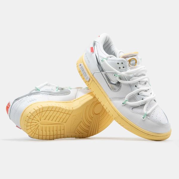 Кросівки Nike SB Dunk x Off White Grey Yellow Lot 01/50 09220-Сріблястий-36 фото