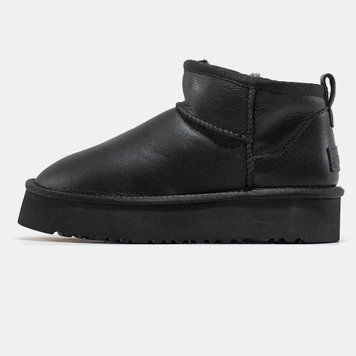 Уггі UGG Ultra Mini Black Platform Leather 10037-Чорний-38 фото